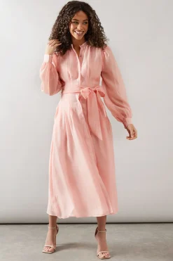 Robe Chemise Mi-Longue en Organza Texturé