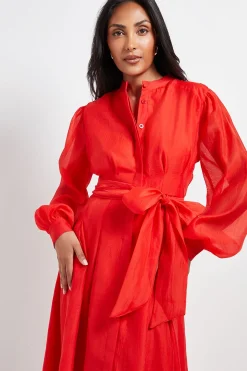Robe Chemise Mi-Longue en Organza Texturé Petite Taille