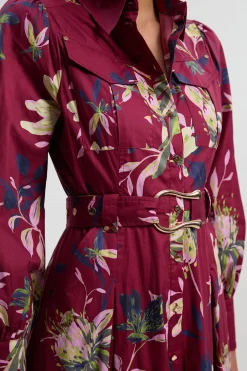 KarenMillen Robe Chemise Mi-Longue en Satin de Coton Tissé à Imprimé Floral<Femme Robes Mi-Longues|Robes À Manches Longues