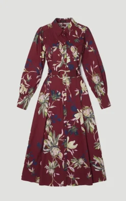 KarenMillen Robe Chemise Mi-Longue en Satin de Coton Tissé à Imprimé Floral<Femme Robes Mi-Longues|Robes À Manches Longues
