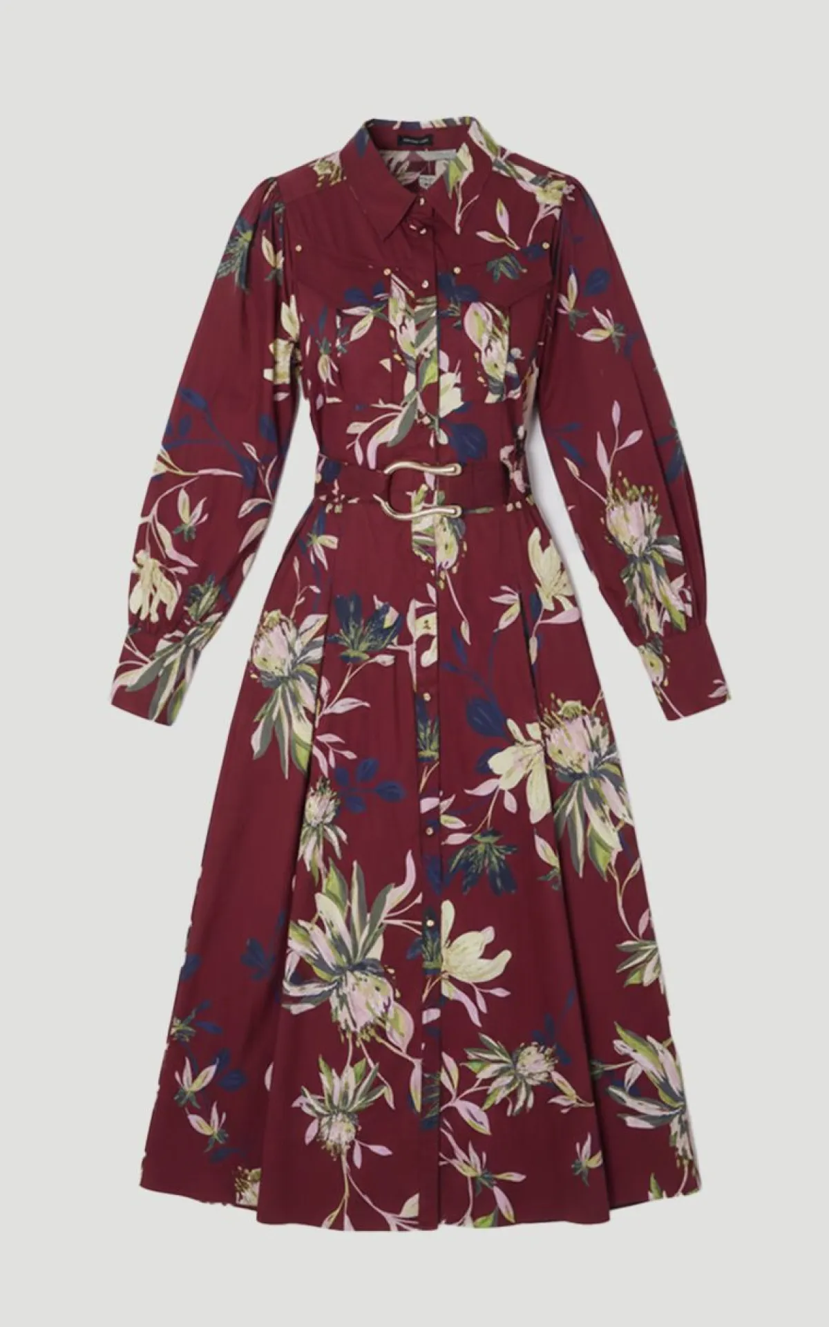 KarenMillen Robe Chemise Mi-Longue en Satin de Coton Tissé à Imprimé Floral<Femme Robes Mi-Longues|Robes À Manches Longues