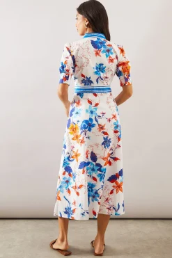 Robe Chemise Mi-Longue à Imprimé Floral avec Boutons