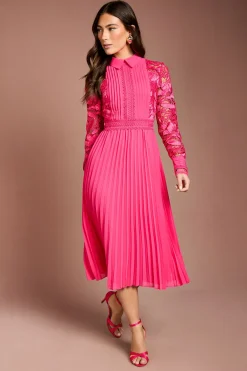 Coast Robe Chemise Mi-Longue à Manches Longues avec Dentelle et Plis<Femme Robes Mi-Longues|Satin Et Dentelle