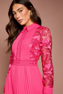 Coast Robe Chemise Mi-Longue à Manches Longues avec Dentelle et Plis<Femme Robes Mi-Longues|Satin Et Dentelle