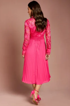 Coast Robe Chemise Mi-Longue à Manches Longues avec Dentelle et Plis<Femme Robes Mi-Longues|Satin Et Dentelle