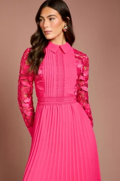 Coast Robe Chemise Mi-Longue à Manches Longues avec Dentelle et Plis<Femme Robes Mi-Longues|Satin Et Dentelle