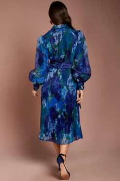 Coast Robe Chemise Mi-Longue Plissée en Organza Floral<Femme Robes Mi-Longues|Robes À Manches Longues