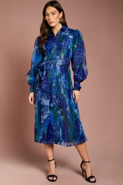Coast Robe Chemise Mi-Longue Plissée en Organza Floral<Femme Robes Mi-Longues|Robes À Manches Longues