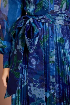 Coast Robe Chemise Mi-Longue Plissée en Organza Floral<Femme Robes Mi-Longues|Robes À Manches Longues