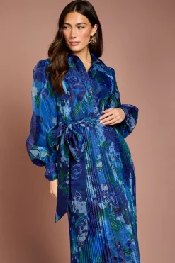Coast Robe Chemise Mi-Longue Plissée en Organza Floral<Femme Robes Mi-Longues|Robes À Manches Longues
