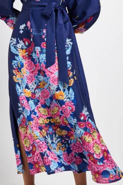 Robe Chemise Mi-Longue Western Fleurie avec Ceinture - Taille Petite