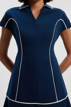 Robe Chemise Mini Ajustée en Crêpe avec Liserés pour Femmes Grandes Tailles