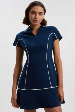 Robe Chemise Mini Ajustée en Crêpe avec Liseré Contrastant