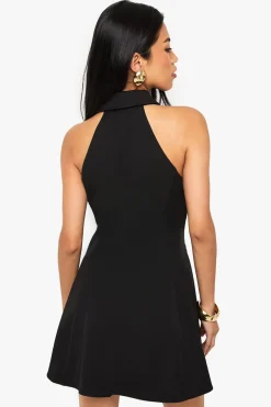 Robe chemise mini ajustée sans manches à boutons dorés