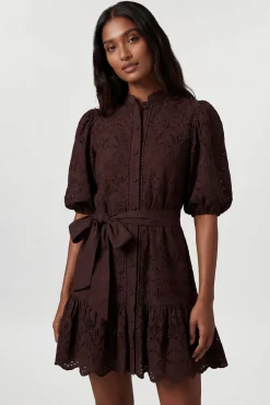 Robe Chemise Mini Broderie Anglaise À Ourlet Festonné