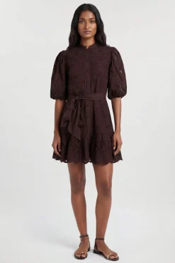 Robe Chemise Mini Broderie Anglaise À Ourlet Festonné