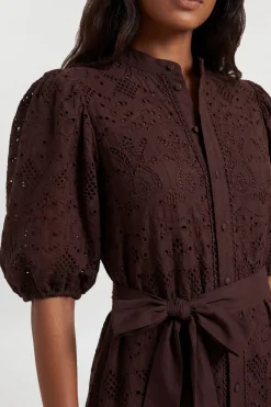 Robe Chemise Mini Broderie Anglaise À Ourlet Festonné