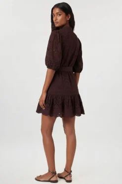 Robe Chemise Mini Broderie Anglaise À Ourlet Festonné