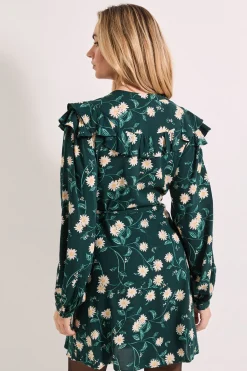 Dorothy Perkins Robe Chemise Mini Ceinturée à Empiècement Volants Motif Marguerites<Femme Robes À Manches Longues|Robes