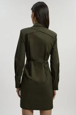 Robe Chemise Mini en Coton Techno Tissé avec Fermoirs Dorés