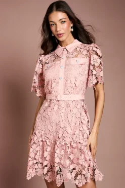 Robe Chemise Mini En Dentelle Avec Ceinture