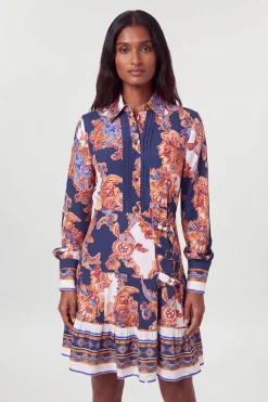 Robe Chemise Mini En Viscose À Imprimé Baroque Et Ceinture Détail Petite