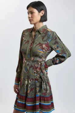 Robe Chemise Mini En Viscose À Imprimé Fleuri Avec Détail Ceinture Petite