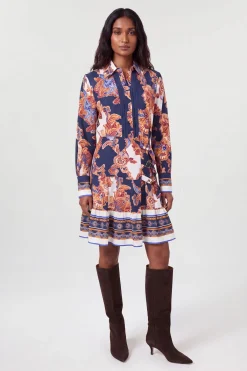 KarenMillen Robe Chemise Mini En Viscose À Imprimé Baroque Et Ceinture Détail<Femme Robes À Manches Longues|Robes