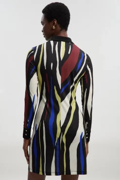 Robe Chemise Mini Tall en Crêpe à Col avec Détail Froncé et Imprimé Zèbre Abstrait