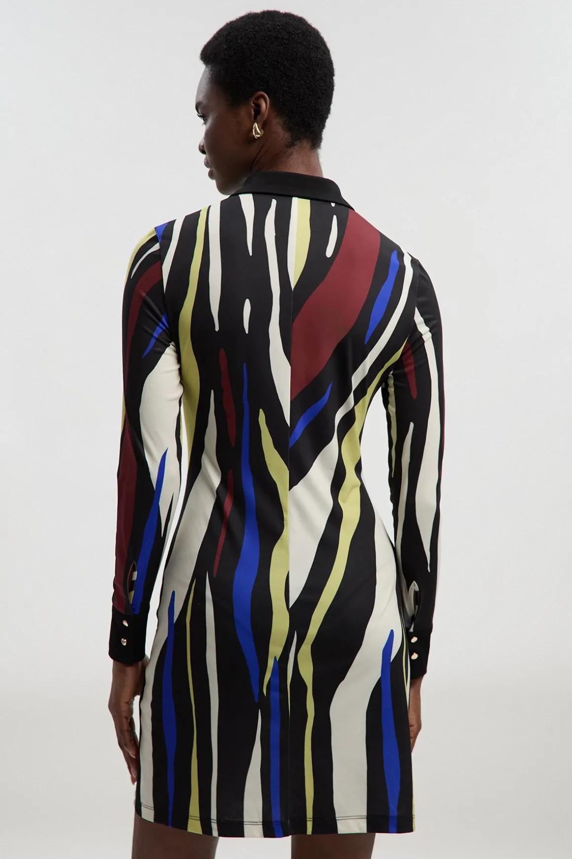 Robe Chemise Mini Tall en Crêpe à Col avec Détail Froncé et Imprimé Zèbre Abstrait