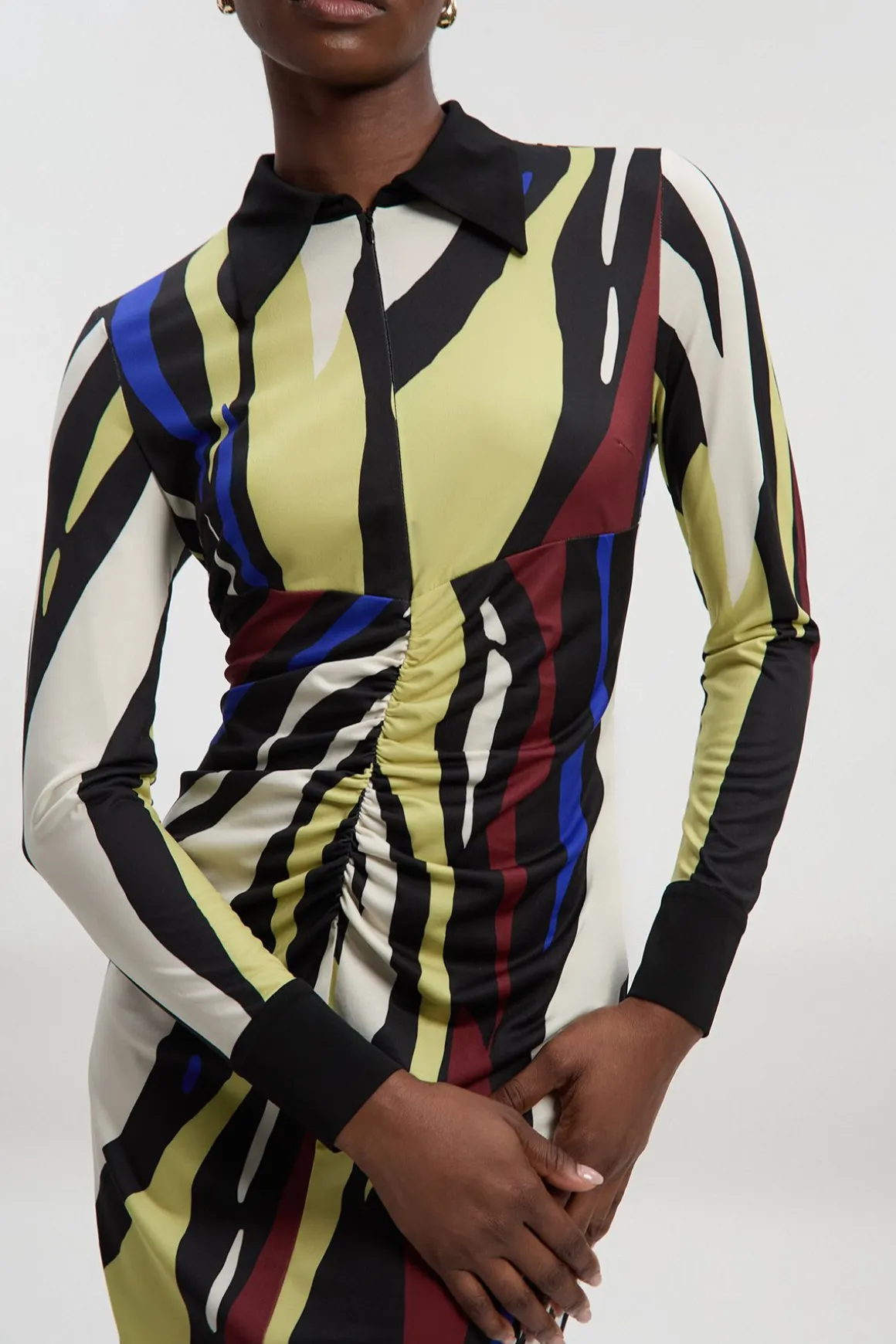 Robe Chemise Mini Tall en Crêpe à Col avec Détail Froncé et Imprimé Zèbre Abstrait