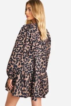 Robe chemise à ourlet tombé léopard