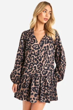 Robe chemise à ourlet tombé léopard