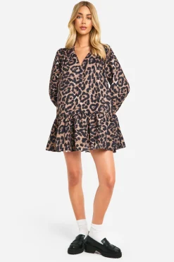 Robe chemise à ourlet tombé léopard