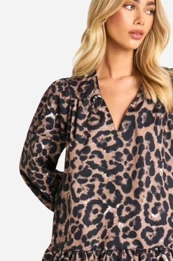 Robe chemise à ourlet tombé léopard