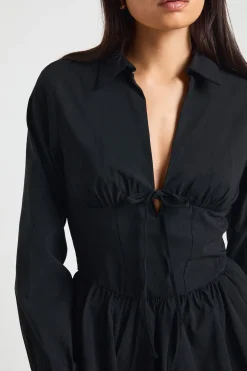 boohoo Robe Chemise Patineuse à Manches Longues et Taille Cintrée en Bengaline<Femme Robes À Manches Longues|Robes