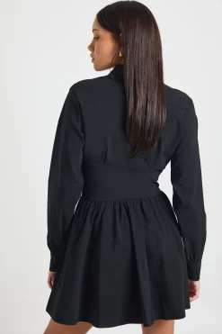 boohoo Robe Chemise Patineuse à Manches Longues et Taille Cintrée en Bengaline<Femme Robes À Manches Longues|Robes