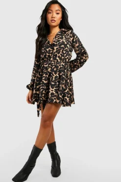 Robe chemise patineuse petite à imprimé léopard