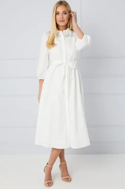 Robe Chemise Petite Occasion en Coton avec Détails Ajourés