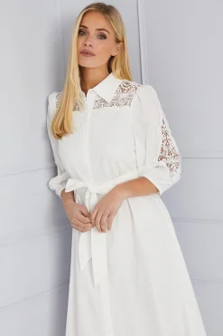 Robe Chemise Petite Occasion en Coton avec Détails Ajourés