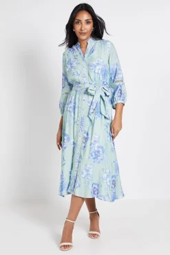 Robe Chemise Petite Sans Col Avec Insert En Dentelle Florale