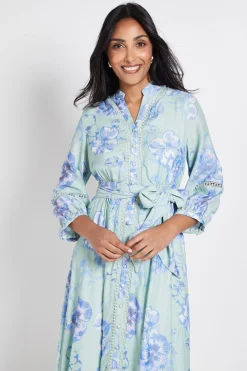 Robe Chemise Petite Sans Col Avec Insert En Dentelle Florale