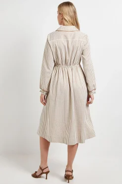 Robe Chemise Petite Taille À Détails Contrastés Rayés