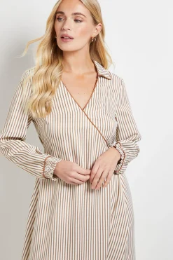 Robe Chemise Petite Taille À Détails Contrastés Rayés