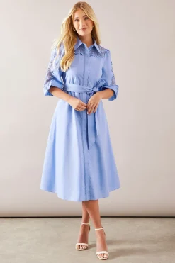 Robe Chemise Petite Taille en Coton avec Détails Ajourés