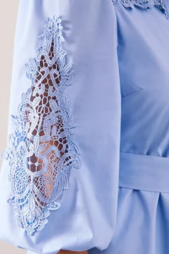 Robe Chemise Petite Taille en Coton avec Détails Ajourés