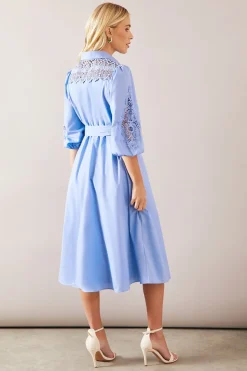 Robe Chemise Petite Taille en Coton avec Détails Ajourés