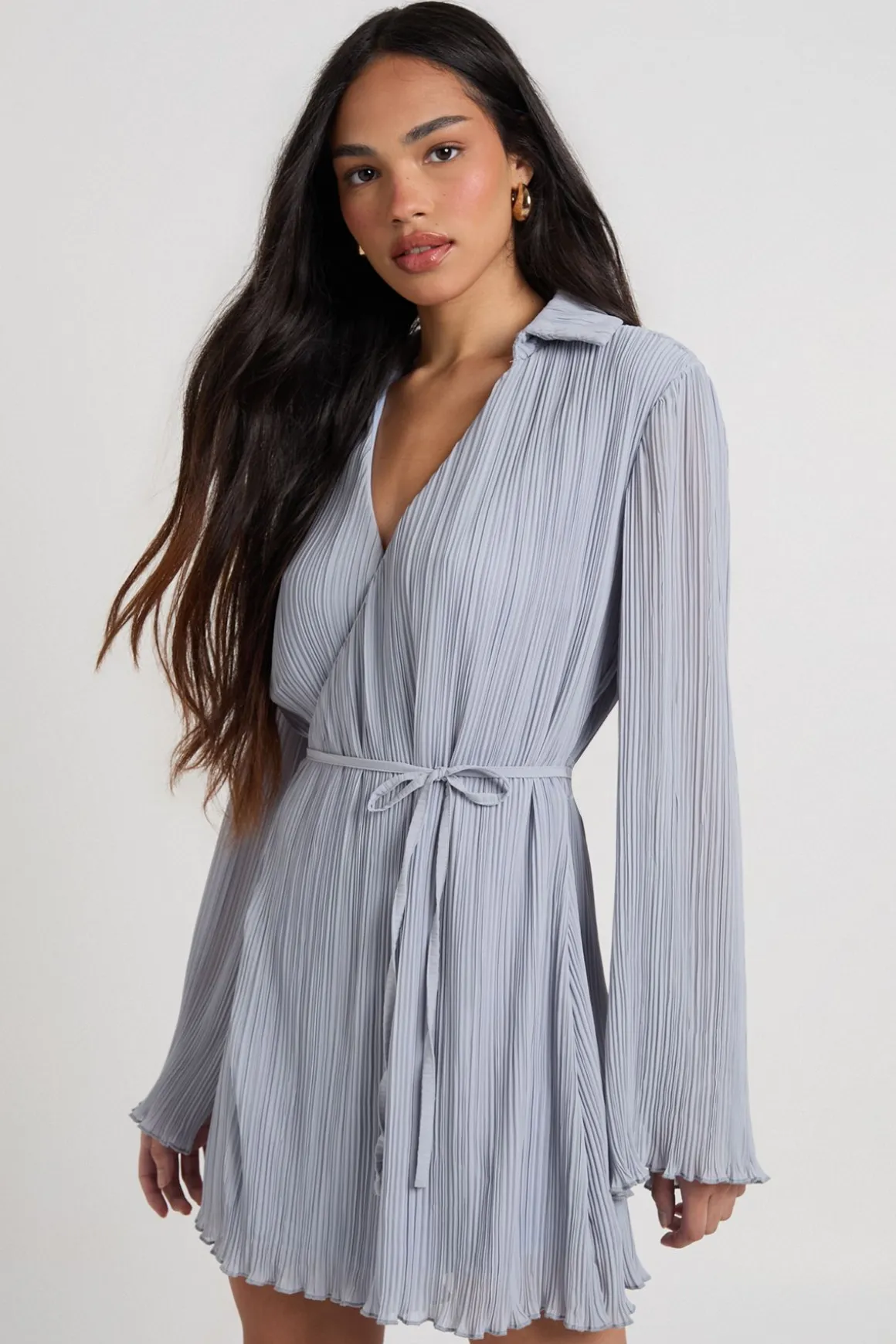 Robe Chemise Plissée à Devant Croisé