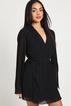 Robe Chemise Plissée à Devant Croisé