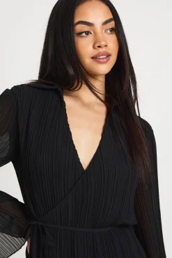 Robe Chemise Plissée à Devant Croisé